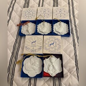 Set of 5 Edna Hibel Annual Snowflake Ornaments 1985-1988 2 of 1986 New in Boxes